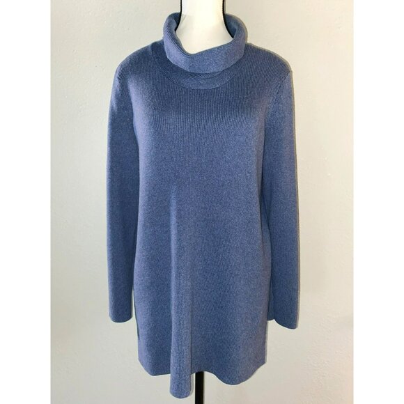 J.Jill Ribbed Knit Tunic Sweater Size Small Heathered Blue Cotton/Acrylic/Nylon - Picture 1 of 6